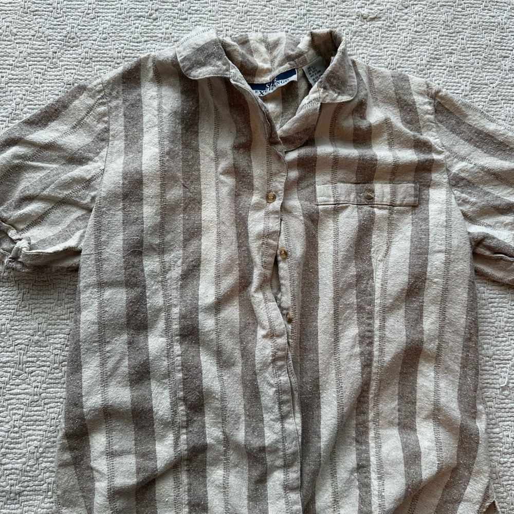 Silk Exchange Short Sleeve button down 100% Pure Silk striped